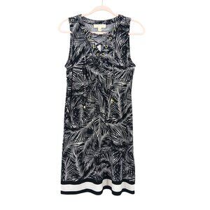 MICHAEL Michael Kors Black White Sleeveless Leaf Print Dress Medium NWT